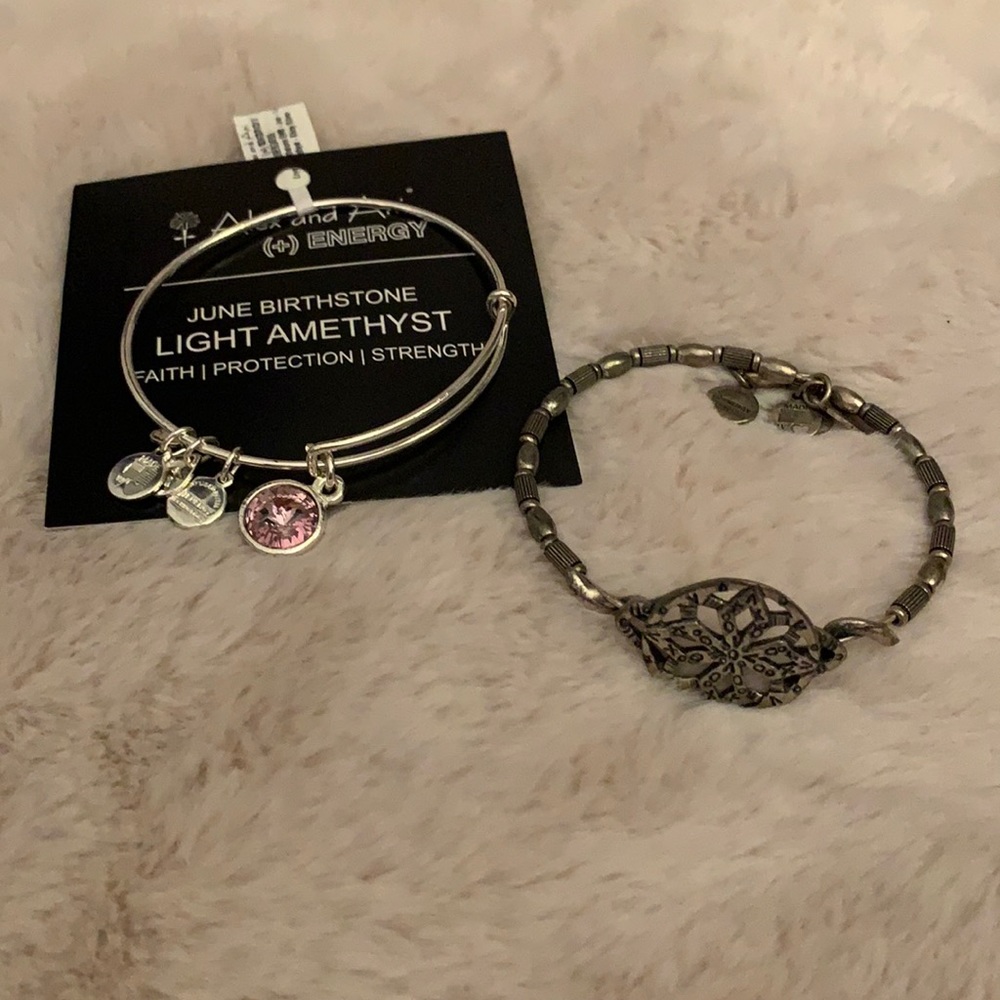 Alex and Ani 2-pack silver tone light amethyst